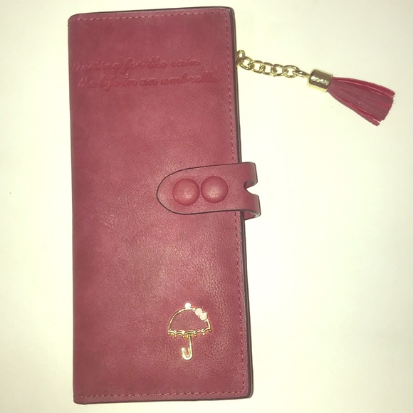 umbrella Handbags - Burgundy umbrella  wallet button front tassel nwot